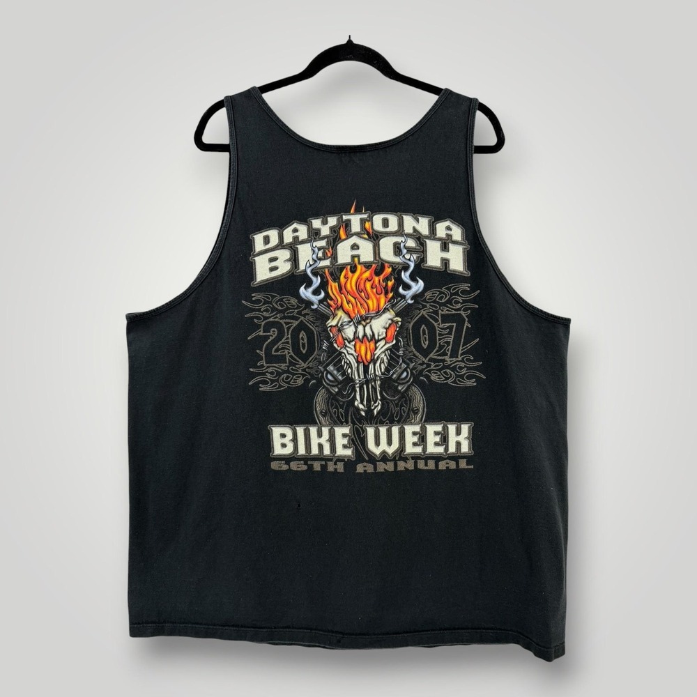 Daytona Bike Week Tank Mens 2XL Black 2007 Skull Graphic Hanes Heavyweight